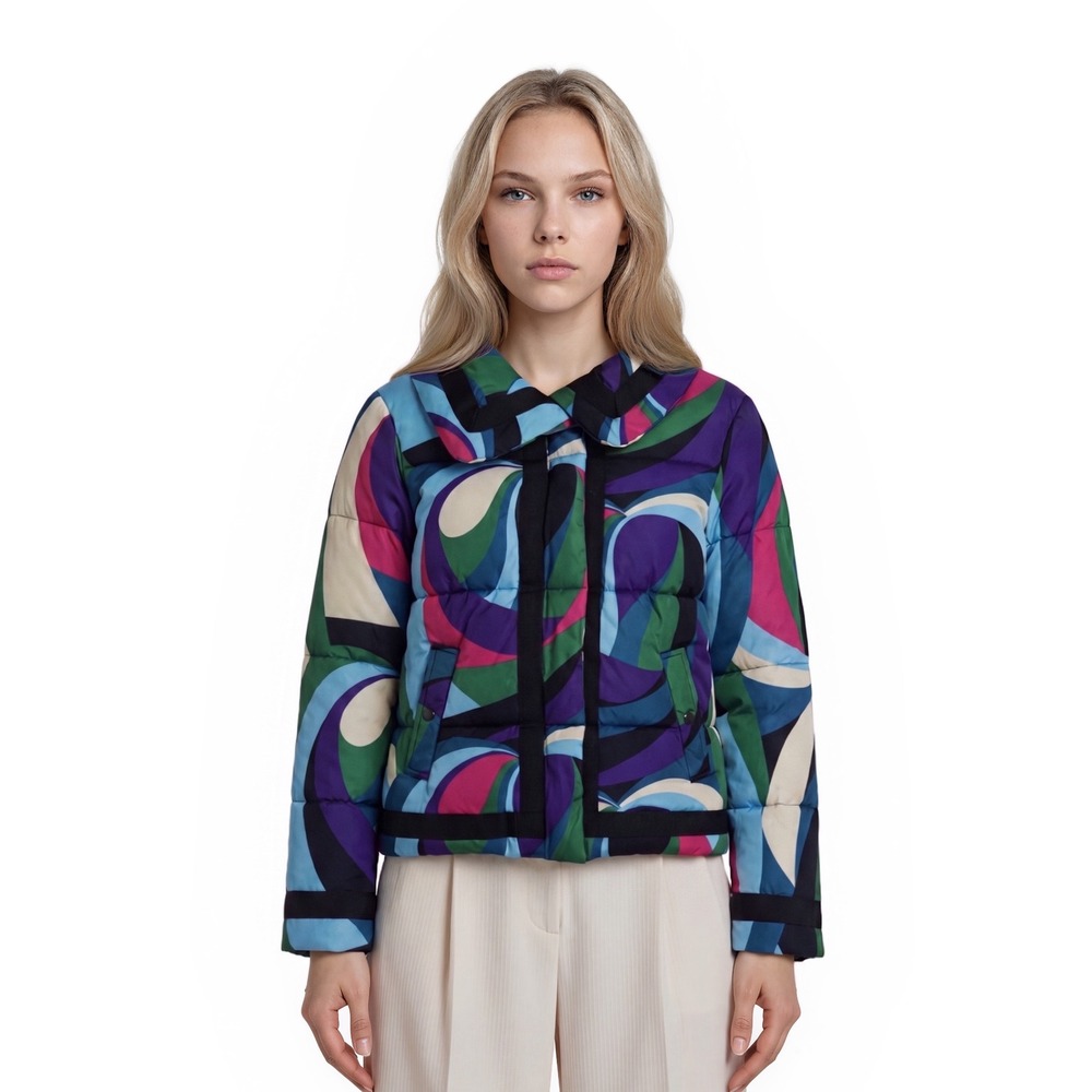 Vintage Boston Proper Puffer Jacket Coat Womens Size Small Multi Abstract Swirl